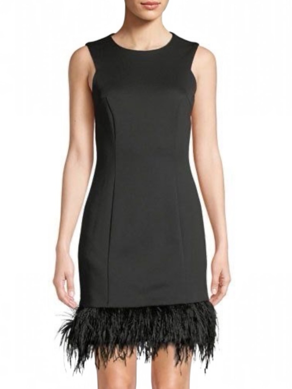 Donna Ricco New York Black Feather Hem Sleeveless Sheath Dress Size 6 NWT